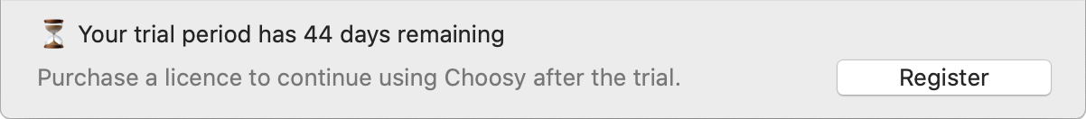 A screenshot of Choosy's trial period notification